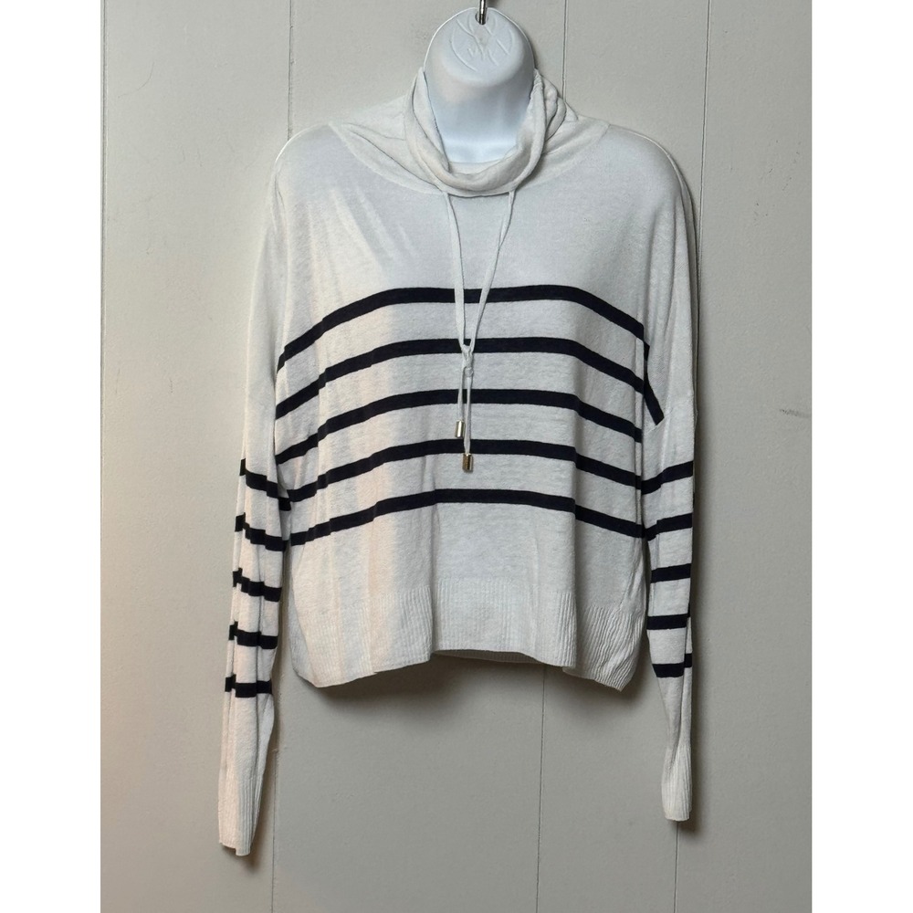 Cowl Neck Striped Lightweight Sweater - White & Black